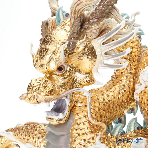 リヤドロ 臥龍 ペア（Blue＆Gold） HIGH PORCELAIN 台座付
