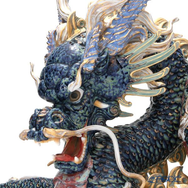 リヤドロ 臥龍 ペア（Blue＆Gold） HIGH PORCELAIN 台座付