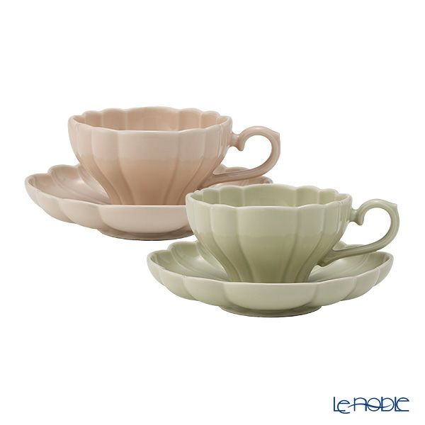 マルミツポテリ スタジオエム ルブケ カップ＆ソーサー 190ml ペールグリーン＆ペールピンク ペア
