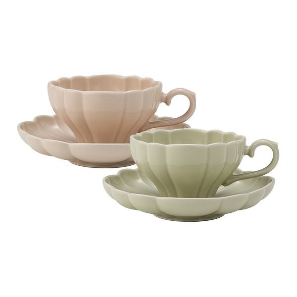 マルミツポテリ スタジオエム ルブケ カップ＆ソーサー 190ml ペールグリーン＆ペールピンク ペア