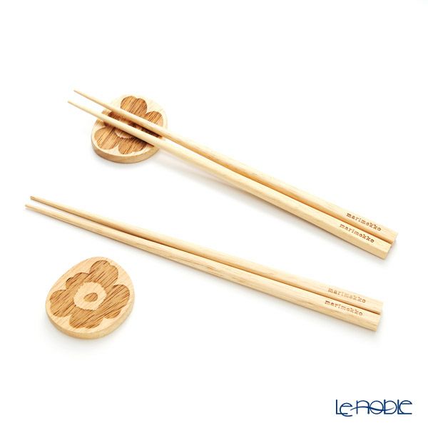 マリメッコ（marimekko） Unikko ウニッコ Chopstick Rest（木製箸置き）＆ Chopsticks（木製箸22.5cm） 2人用セット 19AW