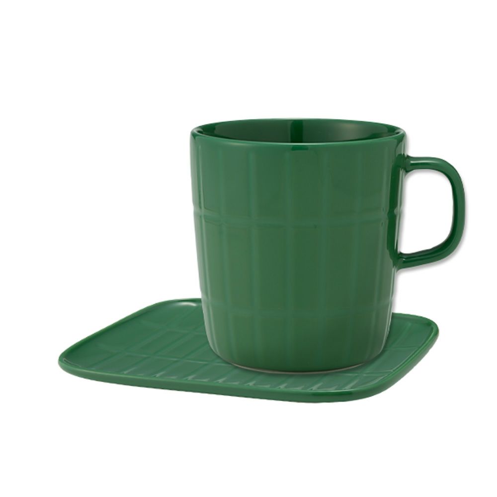 マリメッコ（marimekko） Tiiliskivi ティイリスキヴィ／煉瓦 れんが マグカップ 400ml ＆ プレート15.5×12.5cm セット ダークグリーン