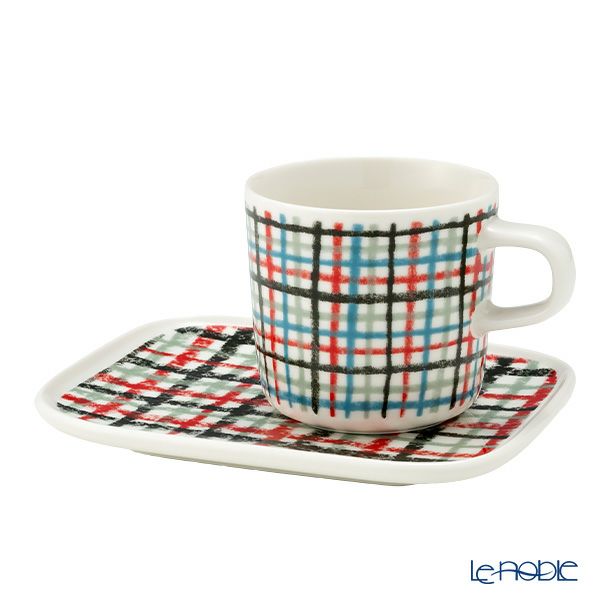 マリメッコ（marimekko） Urdimbre ウルディンブレ／縦糸 コーヒーカップ 200ml ＆ プレート15.5×12.5cm セット