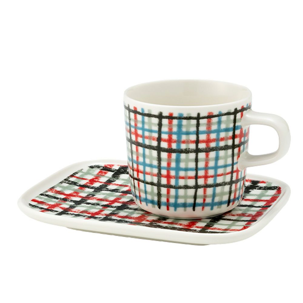 マリメッコ（marimekko） Urdimbre ウルディンブレ／縦糸 コーヒーカップ 200ml ＆ プレート15.5×12.5cm セット