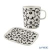マリメッコ（marimekko） Unikko ウニッコ／けしの花 60thアニバーサリーコレクション 2ピースセット マグカップ＆プレート15.5×12.5cm ブラック×ホワイト