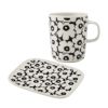 マリメッコ（marimekko） Unikko ウニッコ／けしの花 60thアニバーサリーコレクション 2ピースセット マグカップ＆プレート15.5×12.5cm ブラック×ホワイト