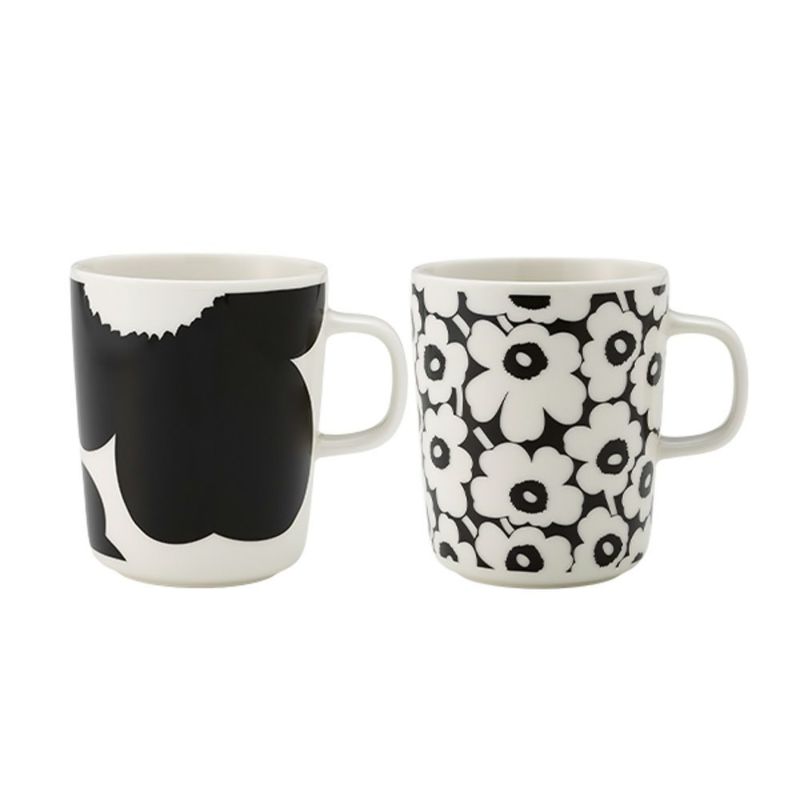 マリメッコ（marimekko） Unikko ウニッコ／けしの花 60thアニバーサリーコレクション マグカップ 250ml ペア ブラック×ホワイト 柄違い