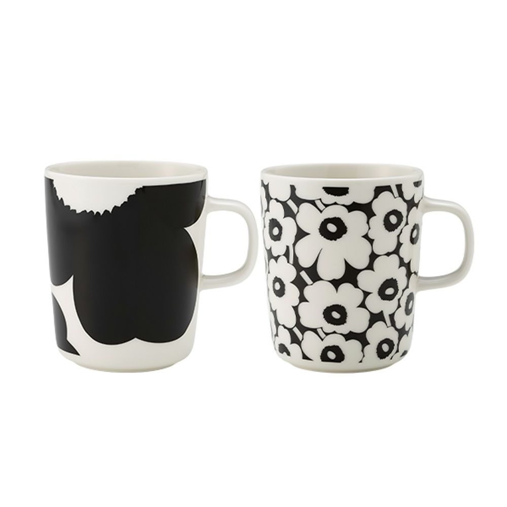 マリメッコ（marimekko） Unikko ウニッコ／けしの花 60thアニバーサリーコレクション マグカップ 250ml ペア ブラック×ホワイト 柄違い