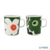 マリメッコ（marimekko） Unikko ウニッコ／けしの花 60thアニバーサリーコレクション マグカップ 250ml ペア グリーン×ホワイト 柄違い