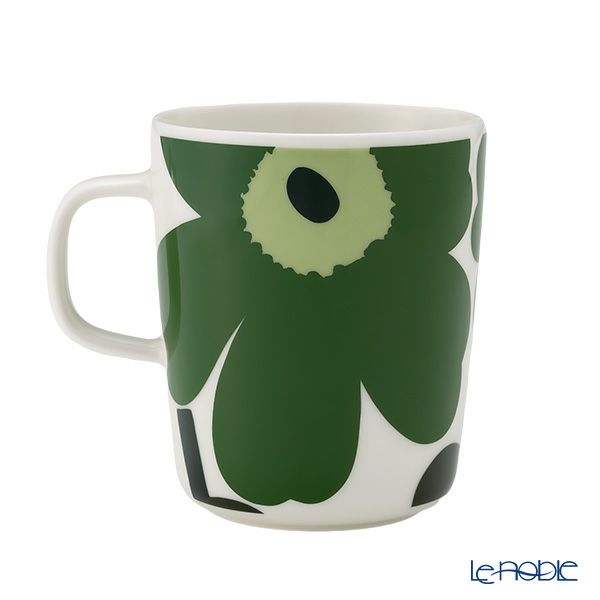マリメッコ（marimekko） Unikko ウニッコ／けしの花 60thアニバーサリーコレクション マグカップ 250ml ペア グリーン×ホワイト 柄違い