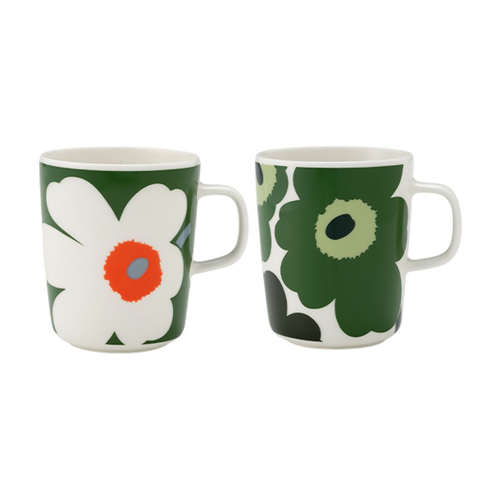 マリメッコ（marimekko） Unikko ウニッコ／けしの花 60thアニバーサリーコレクション マグカップ 250ml ペア グリーン×ホワイト 柄違い
