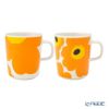 マリメッコ（marimekko） Unikko ウニッコ／けしの花 60thアニバーサリーコレクション マグカップ ホワイト×オレンジ×イエロー 250ml 柄違い ペア