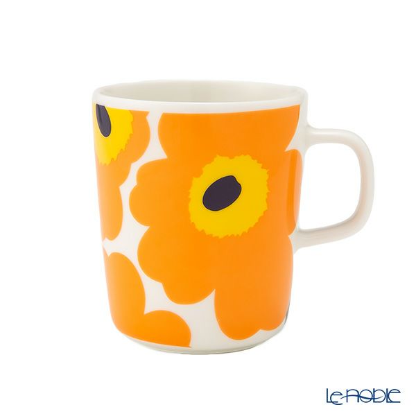マリメッコ（marimekko） Unikko ウニッコ／けしの花 60thアニバーサリーコレクション マグカップ ホワイト×オレンジ×イエロー 250ml 柄違い ペア