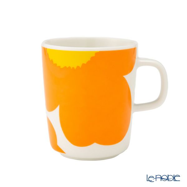 マリメッコ（marimekko） Unikko ウニッコ／けしの花 60thアニバーサリーコレクション マグカップ ホワイト×オレンジ×イエロー 250ml 柄違い ペア