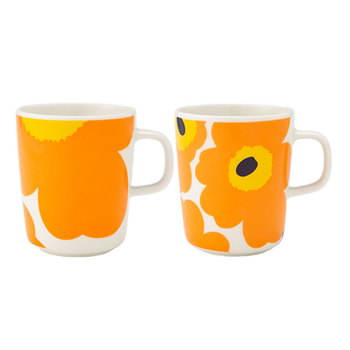 マリメッコ（marimekko） Unikko ウニッコ／けしの花 60thアニバーサリーコレクション マグカップ ホワイト×オレンジ×イエロー 250ml 柄違い ペア