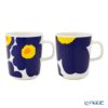 マリメッコ（marimekko） Unikko ウニッコ／けしの花 60thアニバーサリーコレクション マグカップ ホワイト×ダークブルー×イエロー 250ml 柄違い ペア