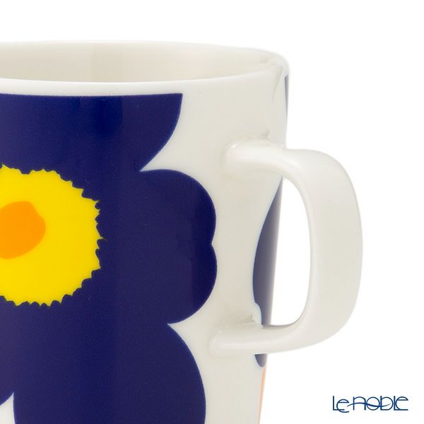 マリメッコ（marimekko） Unikko ウニッコ／けしの花 60thアニバーサリーコレクション マグカップ ホワイト×ダークブルー×イエロー 250ml 柄違い ペア