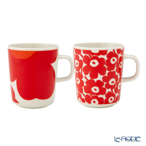 マリメッコ（marimekko） Unikko ウニッコ／けしの花 60thアニバーサリーコレクション マグカップ ホワイト×レッド 250ml 柄違い ペア