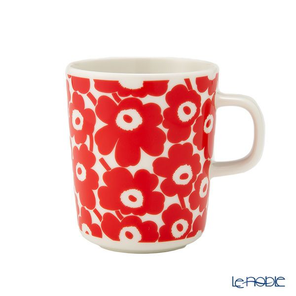 マリメッコ（marimekko） Unikko ウニッコ／けしの花 60thアニバーサリーコレクション マグカップ ホワイト×レッド 250ml 柄違い ペア