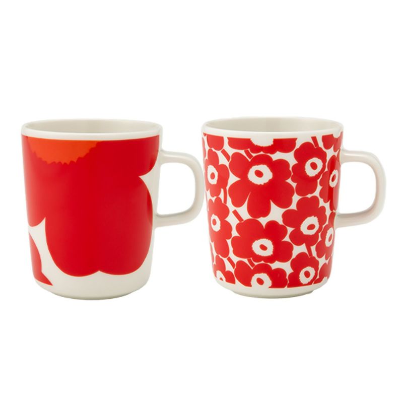 マリメッコ（marimekko） Unikko ウニッコ／けしの花 60thアニバーサリーコレクション マグカップ ホワイト×レッド 250ml 柄違い ペア