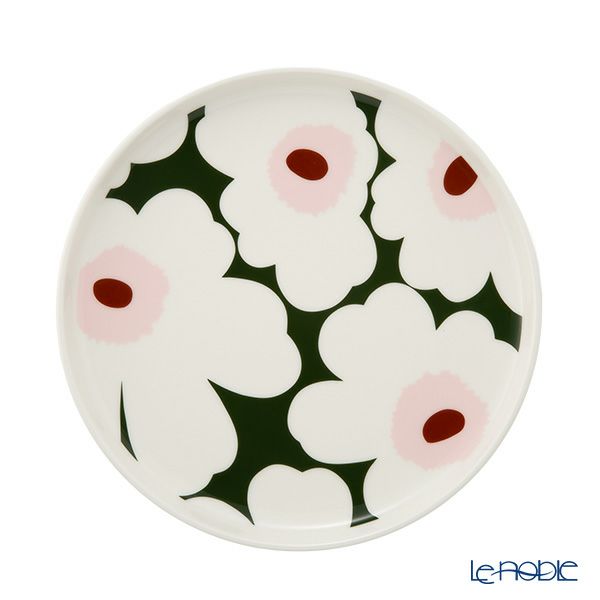 マリメッコ（marimekko） Unikko ウニッコ／けしの花 2点セット プレート 20cm ＆ マグカップ 250ml ホワイト×ダークグリーン