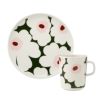 マリメッコ（marimekko） Unikko ウニッコ／けしの花 2点セット プレート 20cm ＆ マグカップ 250ml ホワイト×ダークグリーン