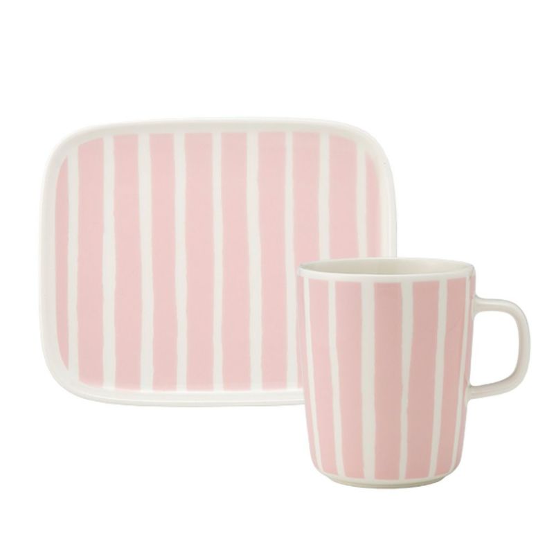 マリメッコ（marimekko） Piccolo ピッコロ／擬音語 2点セット プレート15×12cm ＆ マグカップ 250ml ホワイト×ピンク