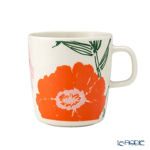 マリメッコ（marimekko） Puutarhakutsut プゥータルハクツットゥ／ガーデンパーティー 2点セット プレート 20cm ＆ マグカップ 400ml ホワイト×オレンジ