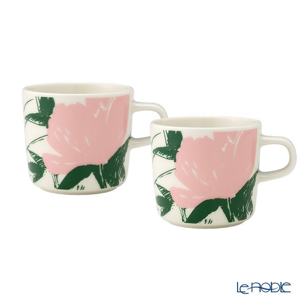マリメッコ（marimekko）Puutarhakutsut プゥータルハクツットゥ／ガーデンパーティー コーヒーカップ／マグカップ 200ml ホワイト×ピンク ペア 074071-162／25SS