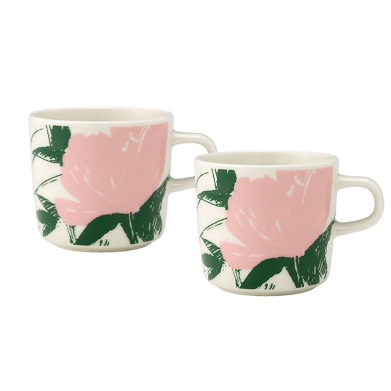 マリメッコ（marimekko）Puutarhakutsut プゥータルハクツットゥ／ガーデンパーティー コーヒーカップ／マグカップ 200ml ホワイト×ピンク ペア 074071-162／25SS