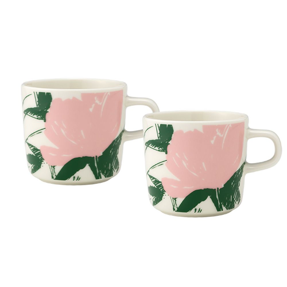 マリメッコ（marimekko）Puutarhakutsut プゥータルハクツットゥ／ガーデンパーティー コーヒーカップ／マグカップ 200ml ホワイト×ピンク ペア 074071-162／25SS