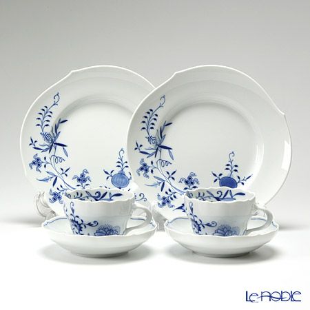 マイセン（Meissen） ブルーオニオン スタイル トリオセット（コーヒーカップ＆ソーサー、プレート 22.5cm） ペア