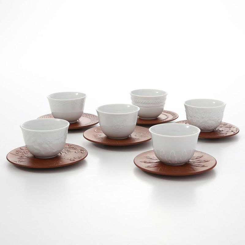 マイセン（Meissen） 歴代レリーフ 1984年から1989年 白磁カップ＆ベットガーセッ器ソーサー 6客セット