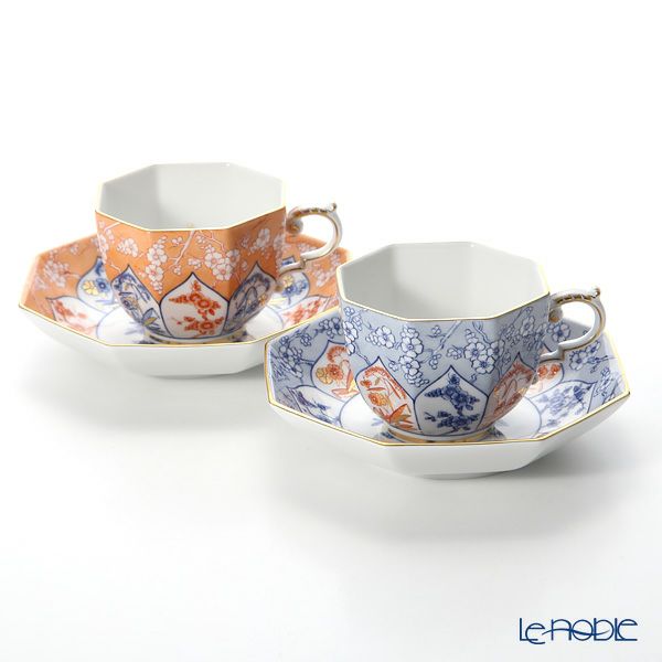 マイセン（Meissen） リミテッドエディション 408074／55836 ＆ 408174／55836 オクタゴナルカップ＆ソーサー ブルー＆レッド ペア 世界限定コレクション