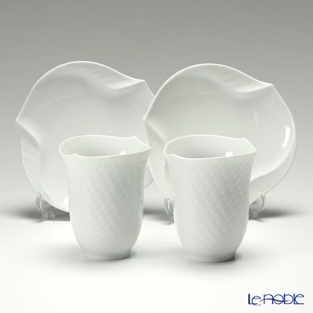 マイセン（Meissen） 波の戯れホワイト 晩酌4点セット ペア（ファンシーディッシュ 2点＆タンブラー 2点）