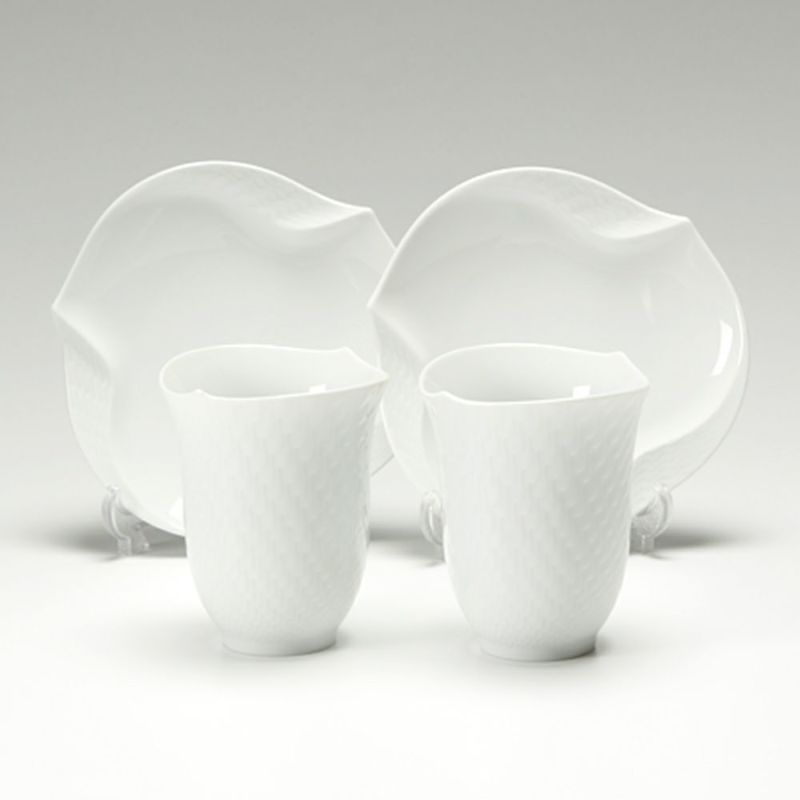 マイセン（Meissen） 波の戯れホワイト 晩酌4点セット ペア（ファンシーディッシュ 2点＆タンブラー 2点）