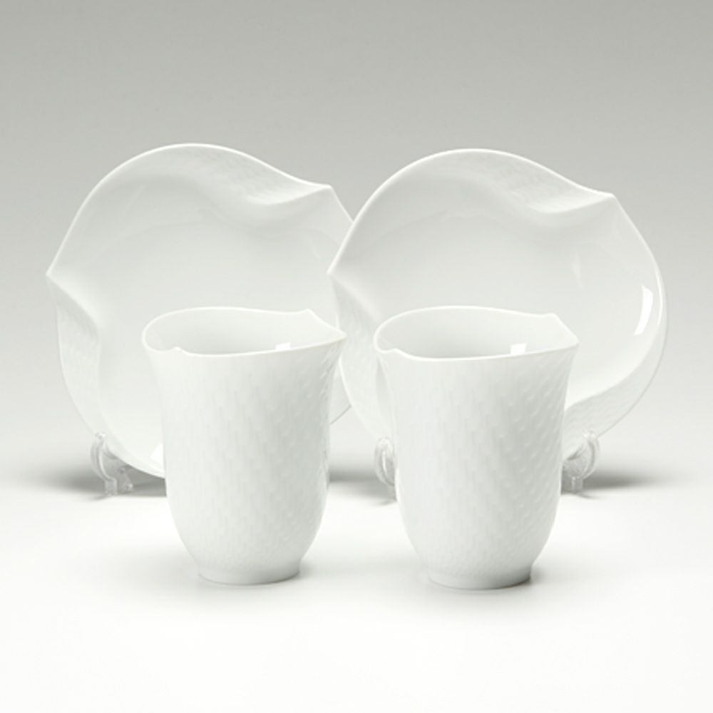 マイセン（Meissen） 波の戯れホワイト 晩酌4点セット ペア（ファンシーディッシュ 2点＆タンブラー 2点）