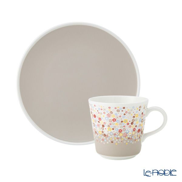 ナルミ ポーチュラカ 2ピースセット マグカップ 340ml ＆プレート21cm グレー