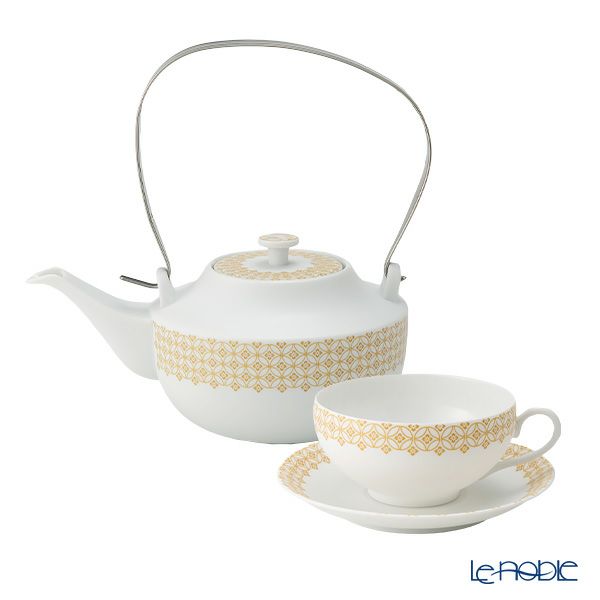 西川貞三郎商店 NISHIKAWA JAPAN KATA ティーカップ＆ソーサー220ml ＆ ティーポット800ml 天花 マット イエロー／七宝文様 セット