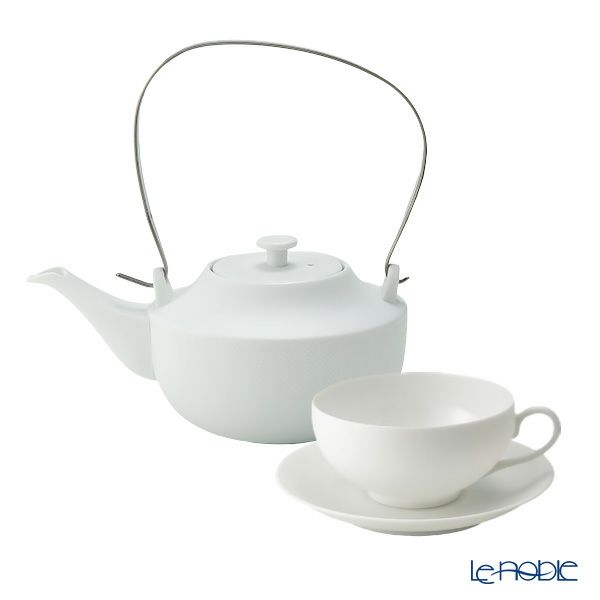 西川貞三郎商店 NISHIKAWA JAPAN KATA ティーカップ＆ソーサー220ml ＆ ティーポット800ml 凪華 マット ホワイト／七宝文様 セット