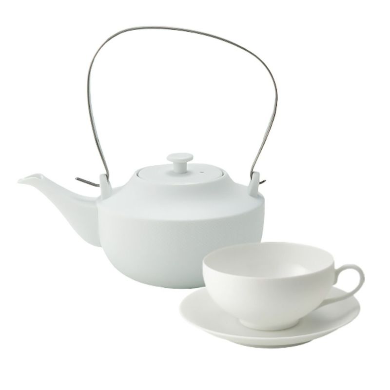 西川貞三郎商店 NISHIKAWA JAPAN KATA ティーカップ＆ソーサー220ml ＆ ティーポット800ml 凪華 マット ホワイト／七宝文様 セット