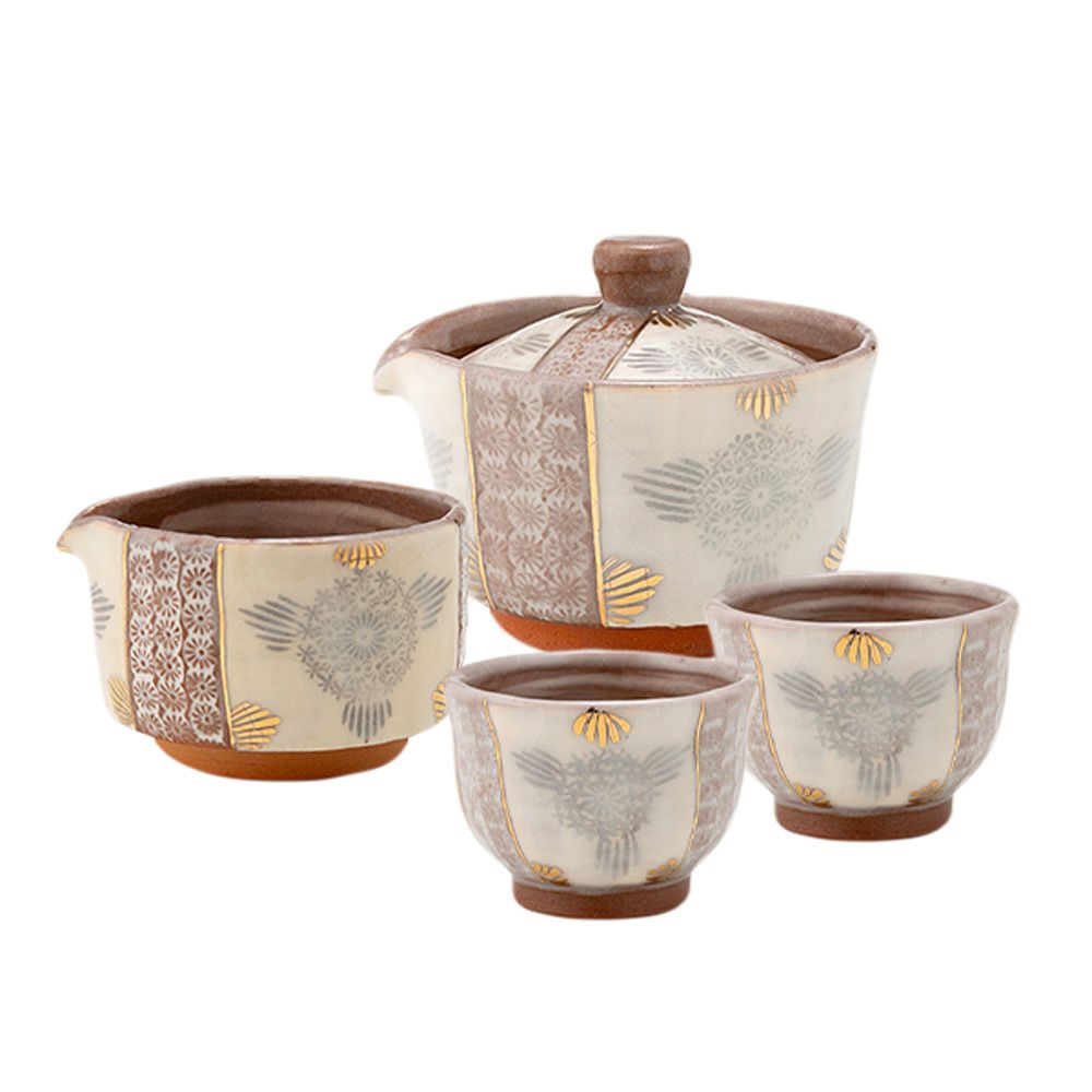 京焼・清水焼 煎茶用 茶器揃 4点セット 志野花三島