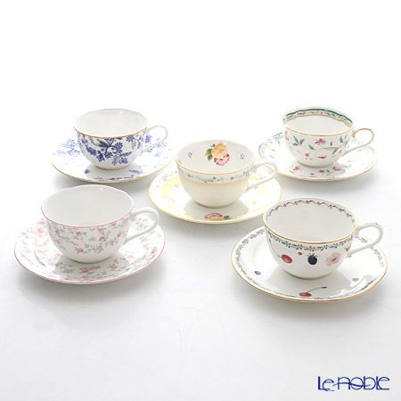 ノリタケ ティー・コーヒー碗皿 T59387A 5客アソートセット 絵変り