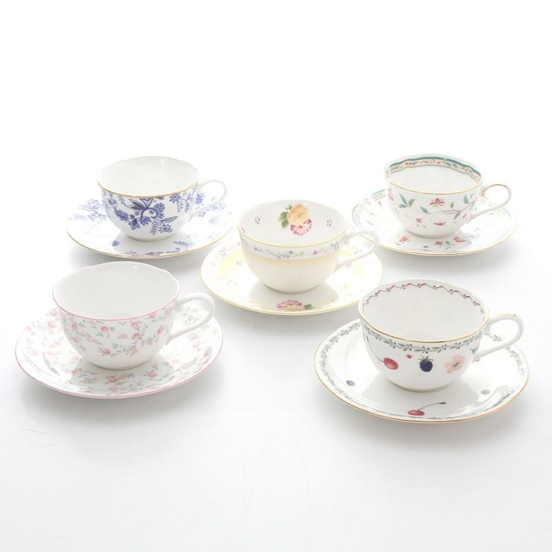 ノリタケ ティー・コーヒー碗皿 T59387A 5客アソートセット 絵変り