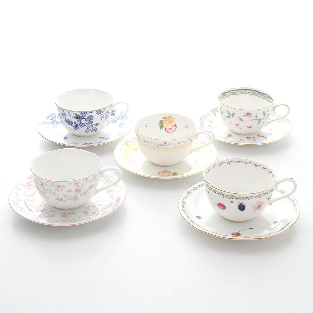 ノリタケ ティー・コーヒー碗皿 T59387A 5客アソートセット 絵変り