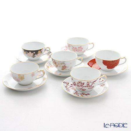 大倉陶園 桜シリーズ 碗皿 1C／A682 6客アソートセット 絵変り