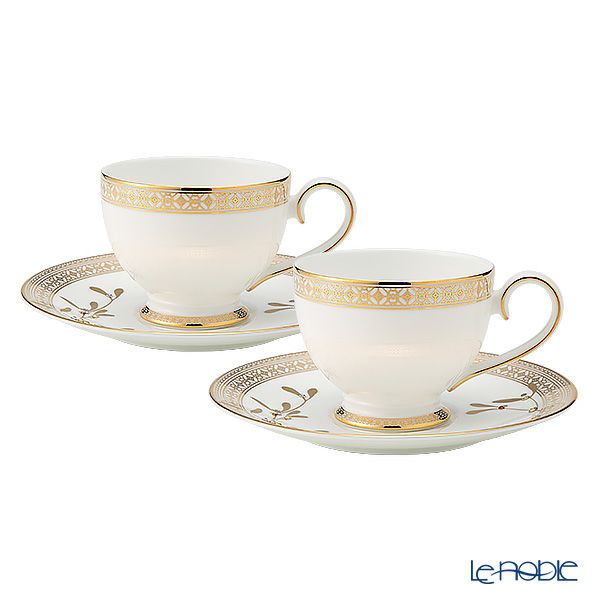 プラウナ ジュエリー スワロフスキーエレメント ゴールデンリーブス ティーカップ＆ソーサー 200ml ペア