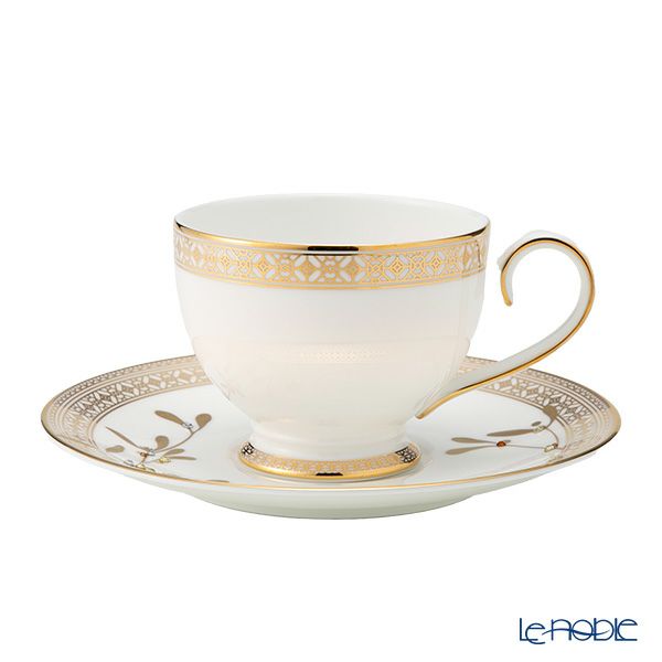 プラウナ ジュエリー スワロフスキーエレメント ゴールデンリーブス ティーカップ＆ソーサー 200ml ペア