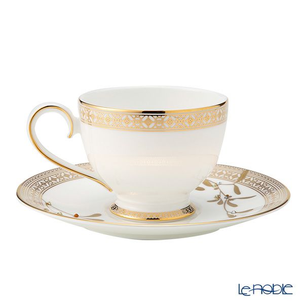 プラウナ ジュエリー スワロフスキーエレメント ゴールデンリーブス ティーカップ＆ソーサー 200ml ペア