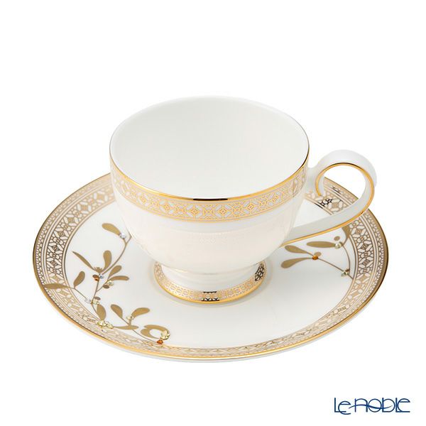 プラウナ ジュエリー スワロフスキーエレメント ゴールデンリーブス ティーカップ＆ソーサー 200ml ペア